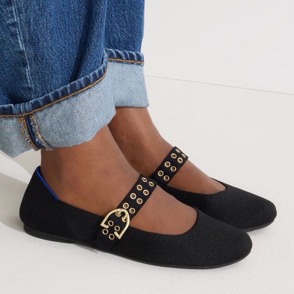 Rothy’s The Ballet Mary Jane in Black with Gold Hardware Size 8 - Picture 1 of 10